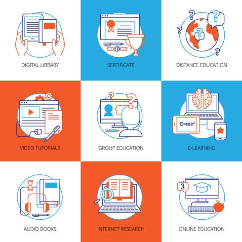 Pictogrammen instellen op thema online onderwijs vector