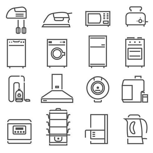 Huishoudapparaten Zwart Wit Icons Set vector