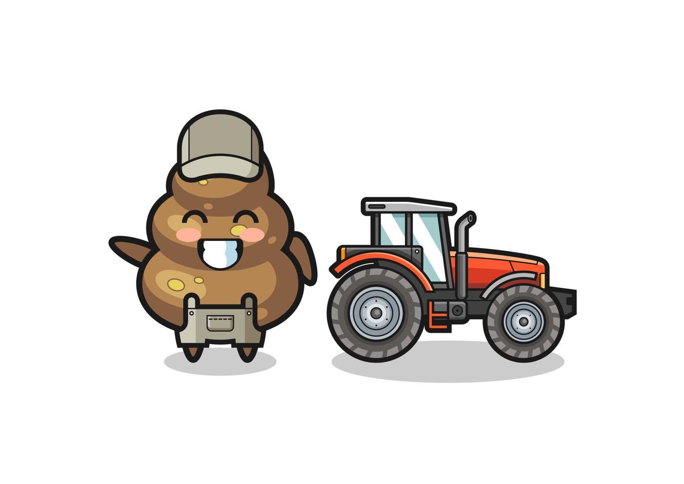 de mascotte van de poepboer die naast een tractor staat vector