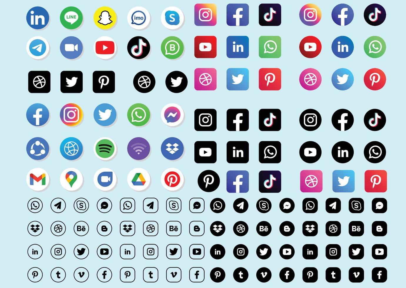 mega social media-logo en pictogramontwerpbundel vector