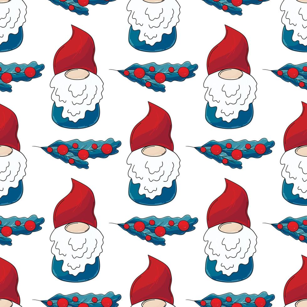 kerstpatroon met scandinavische kabouters in de hand tekenstijl vector