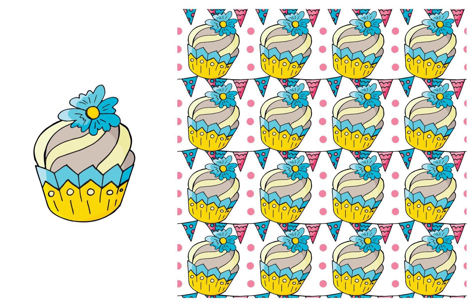 koekje, muffin. set van elementen en naadloos patroon vector