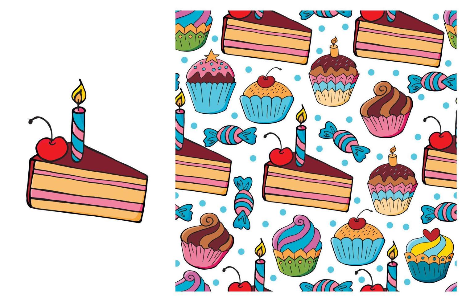 koekje, muffin. set van elementen en naadloos patroon vector