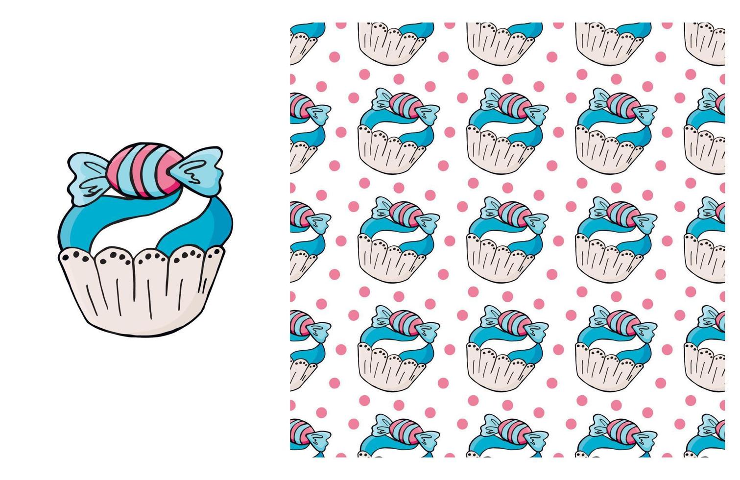 koekje, muffin. set van elementen en naadloos patroon vector