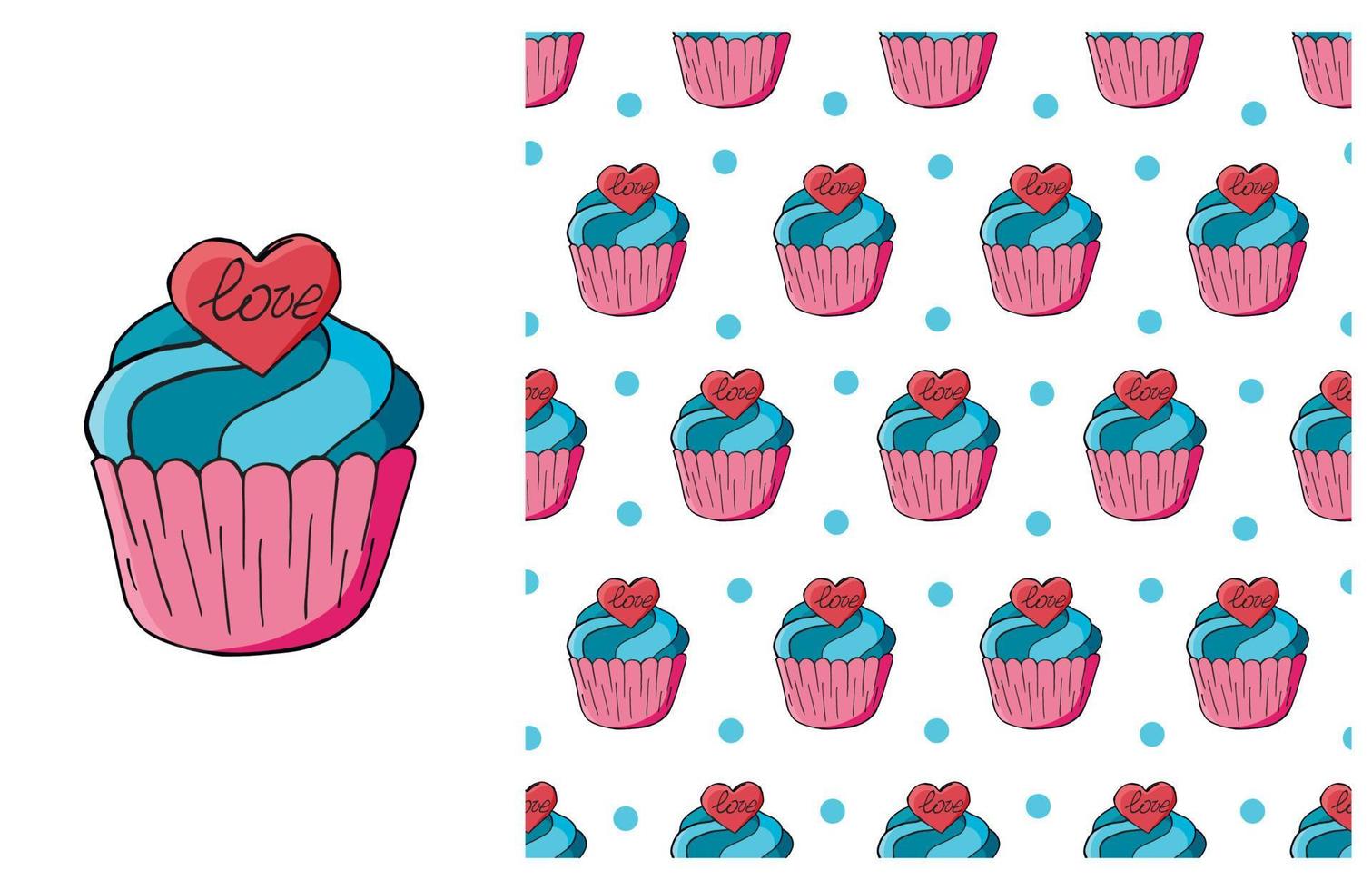 koekje, muffin. set van elementen en naadloos patroon vector