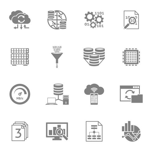 Databaseanalyses Zwarte pictogrammen instellen vector