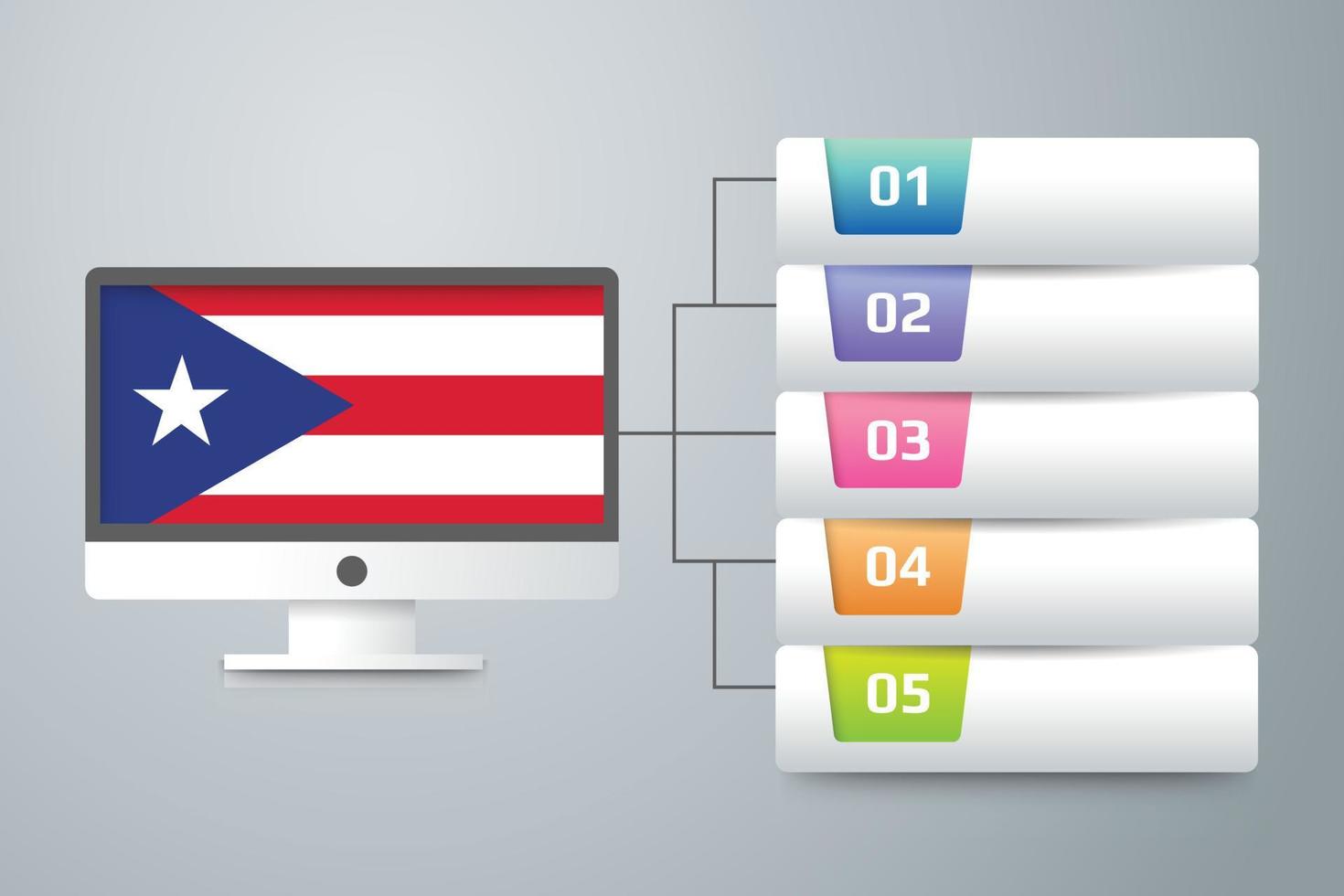 vlag van puerto rico met infographic ontwerp opnemen met computermonitor vector