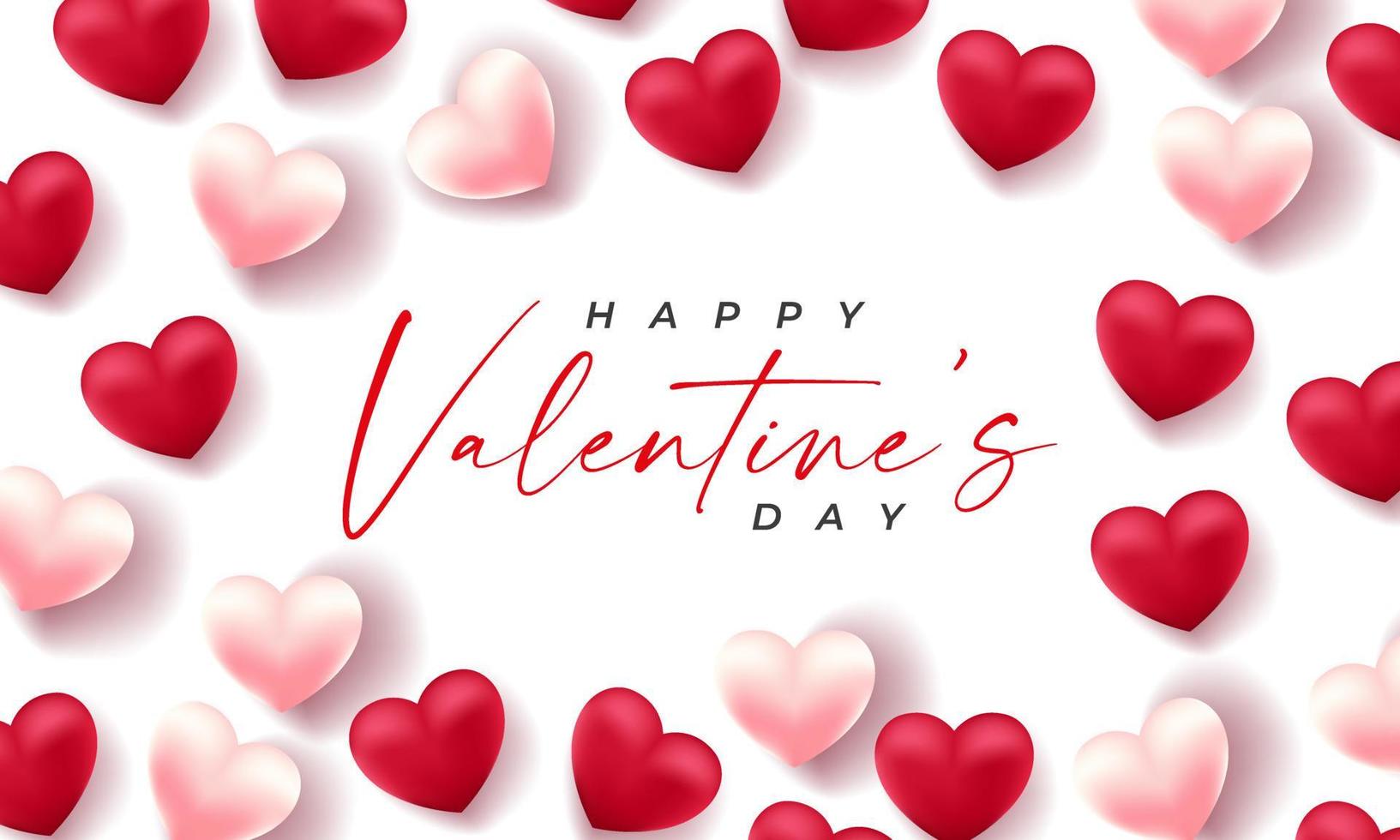 Valentijnsdag 3D-harten. schattige liefde banner, romantische wenskaart happy Valentijnsdag wensen tekst, rood hart ballonnen vector concept