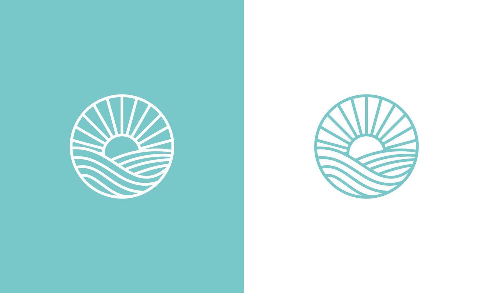 zonsondergang logo-ontwerp, zonsondergang cirkelvormig vectorontwerp in ocean scenic vector
