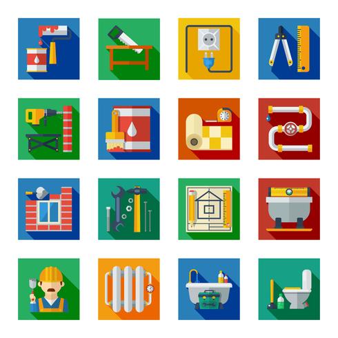 Home Reparatie Flat Square Icons Set vector