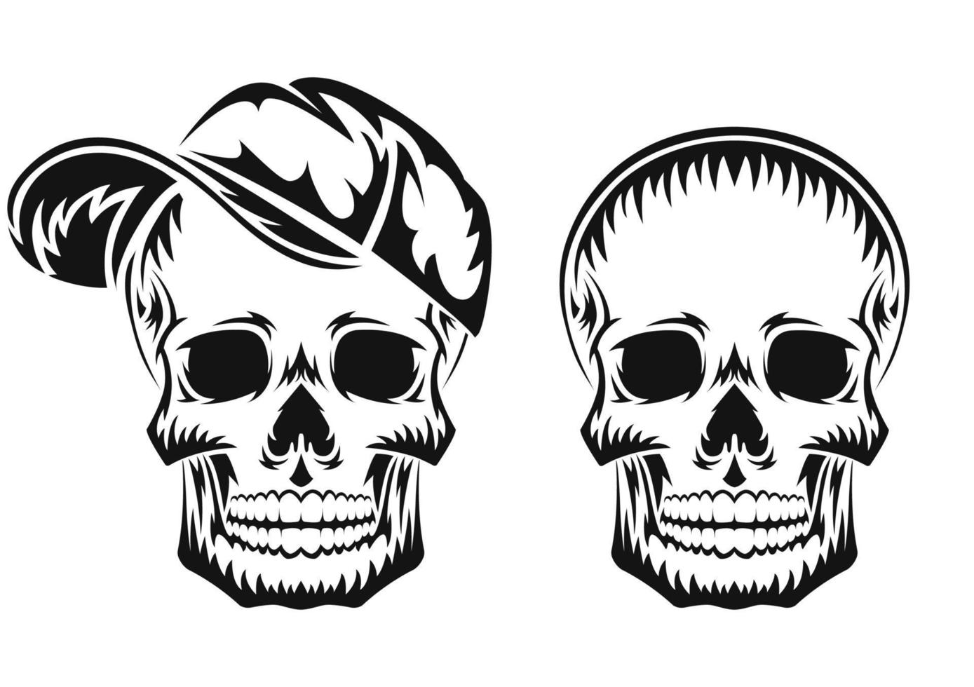 menselijke schedel. zwart silhouet. ontwerpelement. handgetekende schets. vintage-stijl. vectorillustratie geïsoleerd op een witte achtergrond. vector