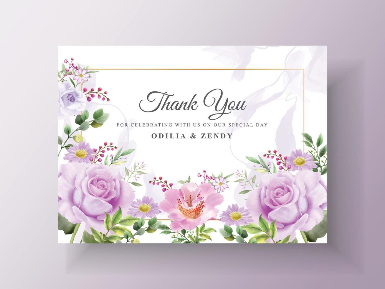 prachtige paarse bloemen bruiloft uitnodiging sjabloon vector