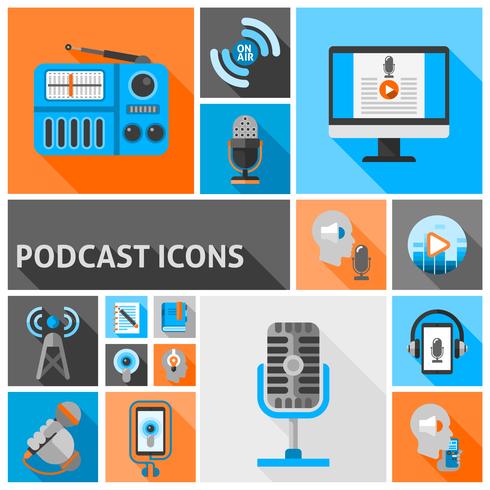 Podcast-iconen plat vector