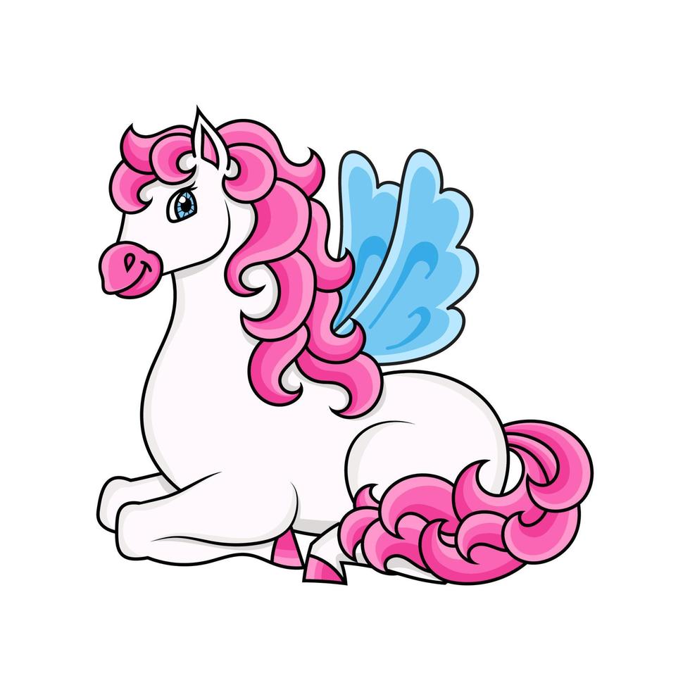 schattige pegasus. paard met vleugels. stripfiguur. kleurrijke vectorillustratie. geïsoleerd op een witte achtergrond. ontwerpelement. sjabloon voor uw ontwerp, boeken, stickers, kaarten. vector