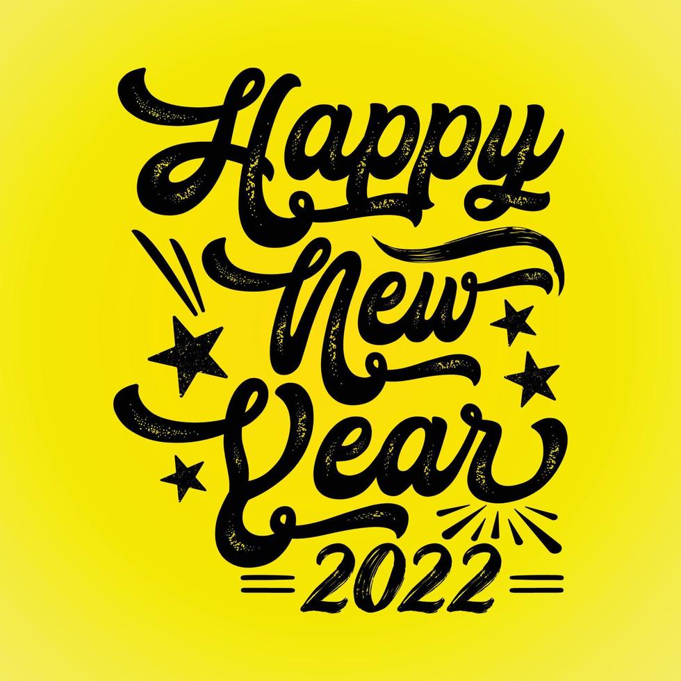 gelukkig nieuwjaar 2022 gele achtergrond, zwart ontwerp vector