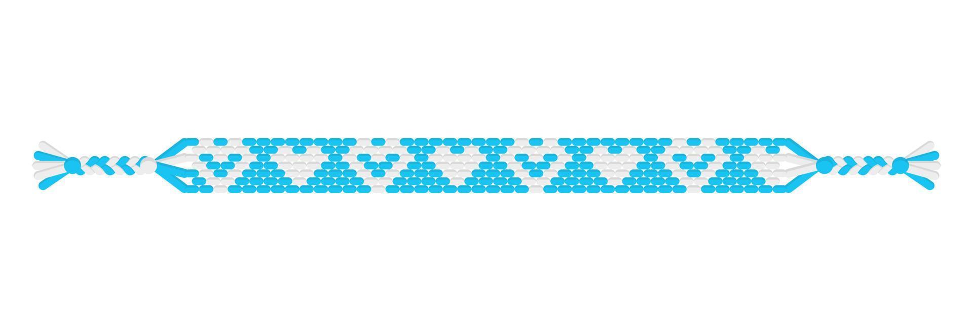 vector boho liefde handgemaakte hippie vriendschap armband van blauwe en witte draden.