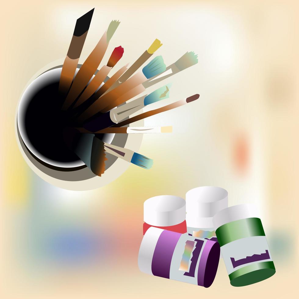 penselen en verf voor de kunstenaar, accessoires voor tekenen en creativiteit vector