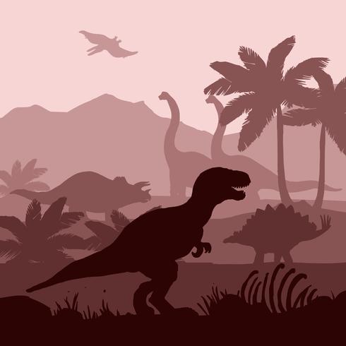 Dinosaurussen silhouetten lagen achtergrond banner illustratie. vector