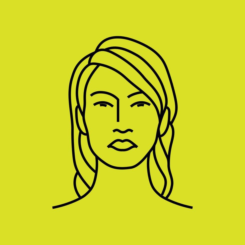een illustratie van het meisjesgezicht in een zwarte monolinestijl. een eenvoudig logo-elementidee van een meisje met lang haar voor huidverzorging, make-up, schoonheidsstudio, enz. vector