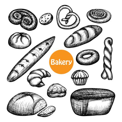 Hand getrokken bakkerij set vector