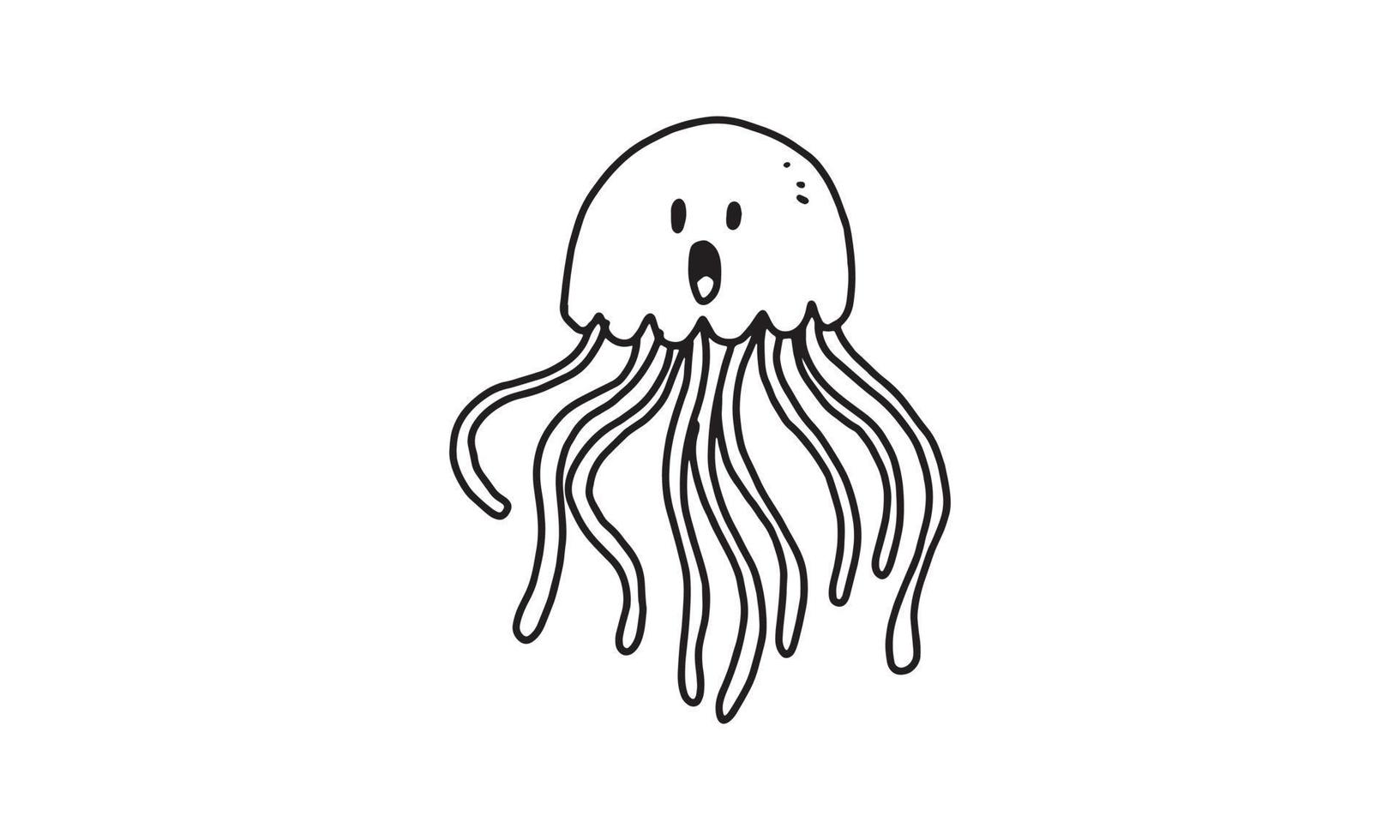 geanimeerde kwallen met tentakels hand getrokken. cartoon afbeelding van schattige ogen zee dier in doodle tekenstijl. vector ontwerp grafische animatie van het waterleven.