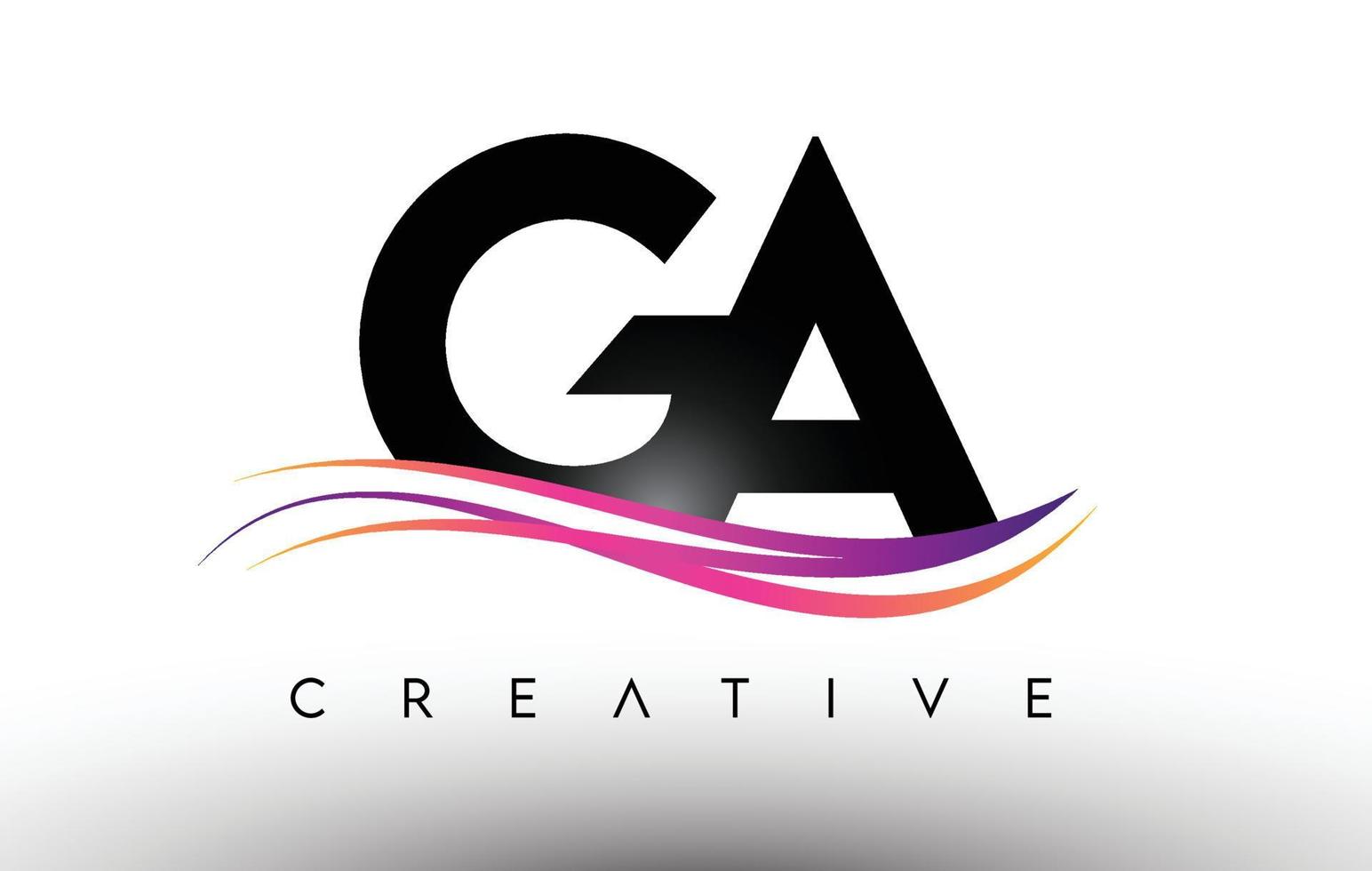 ga logo ontwerp letterpictogram. ga letters met kleurrijke creatieve swoosh-lijnen vector