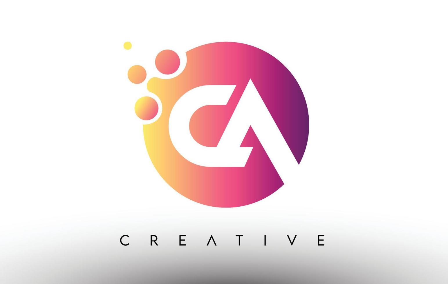ca stippen bubbels letters in een cirkel. ca brief ontwerp logo met paars oranje kleuren vector