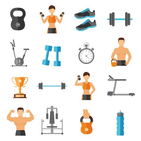 Fitness vlakke stijl Icons Set vector