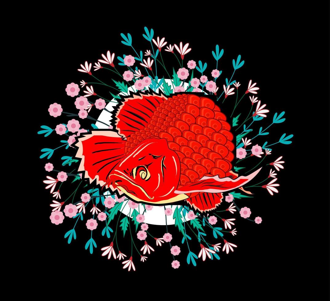 super rode arowana illustratie ontwerp voor sukajan is gemeen japan traditionele doek of t-shirt met digitaal handgetekend borduurwerk mannen t-shirts zomer casual hiphop t-shirt met korte mouwen streetwear vector
