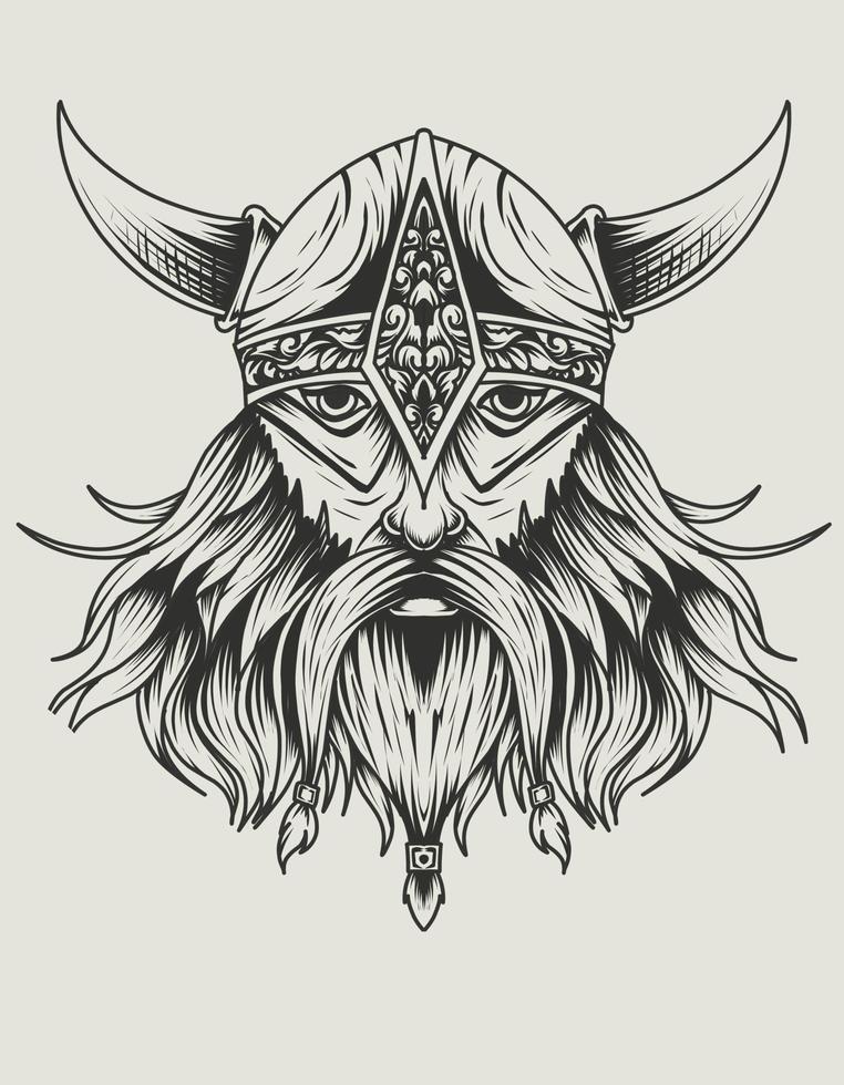 illustratie vector monochroom viking hoofd