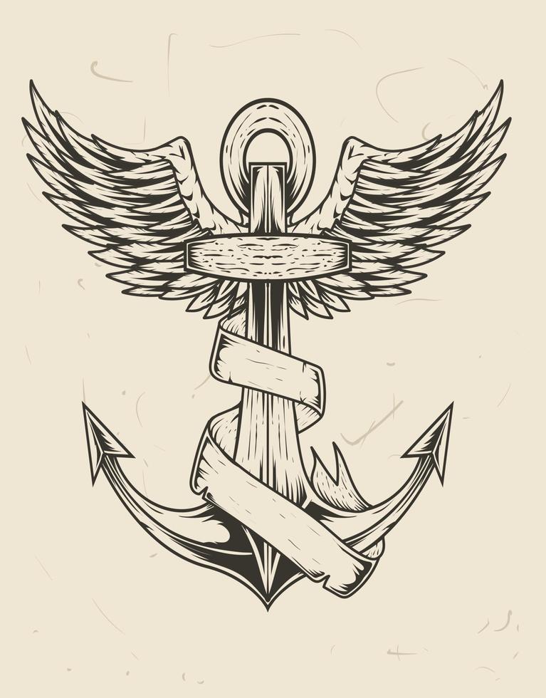 illustratie vector vintage anker schip vleugels logo