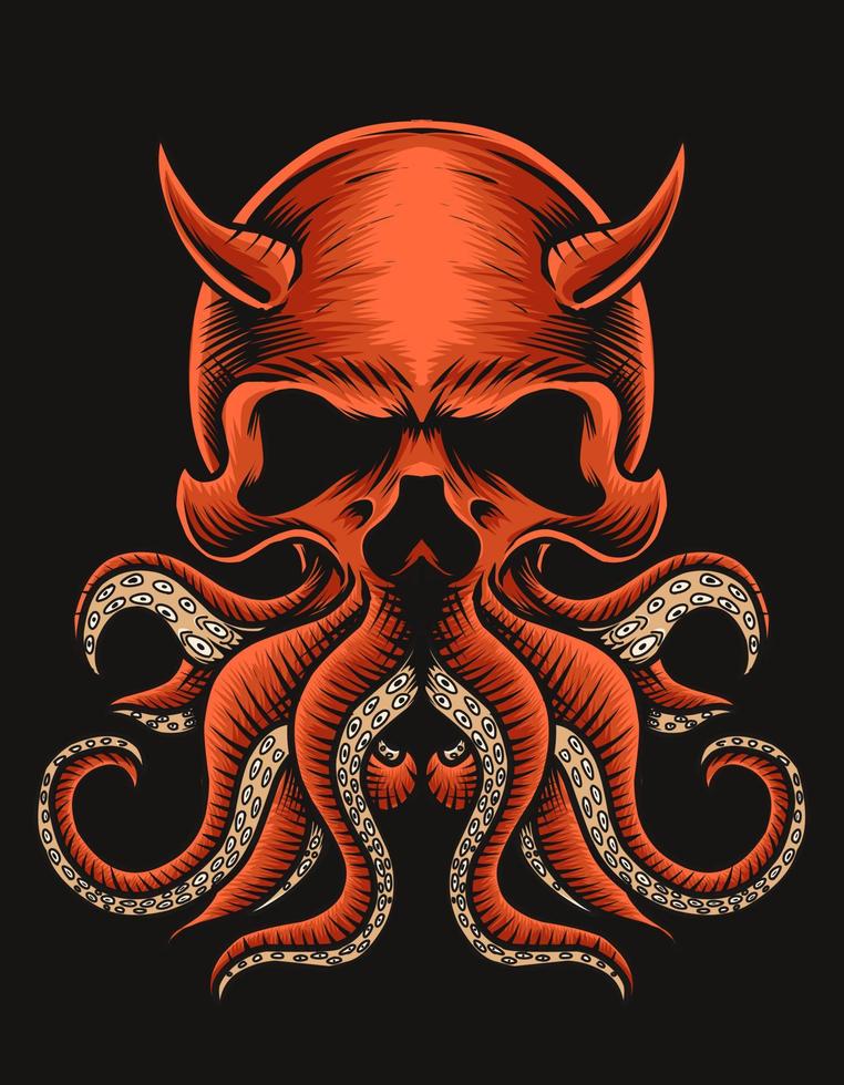 illustratie vector schedel octopus op zwarte achtergrond