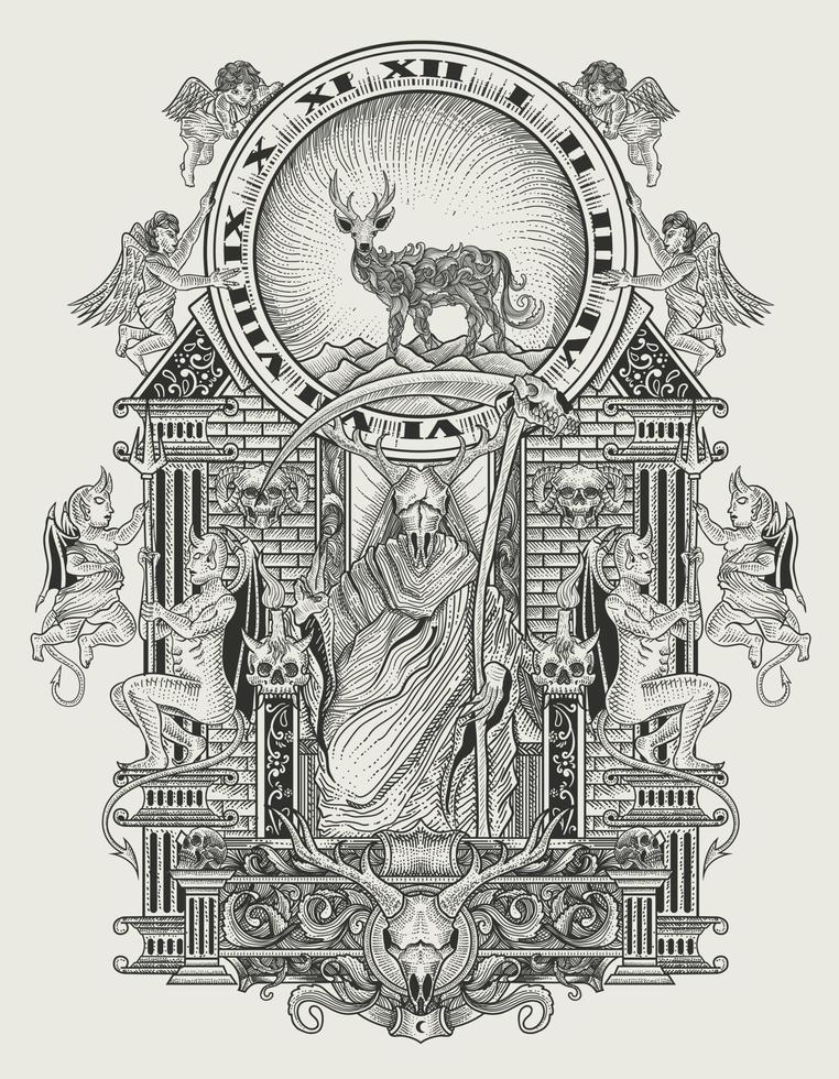 illustratie vector de koning van satan zwart-wit