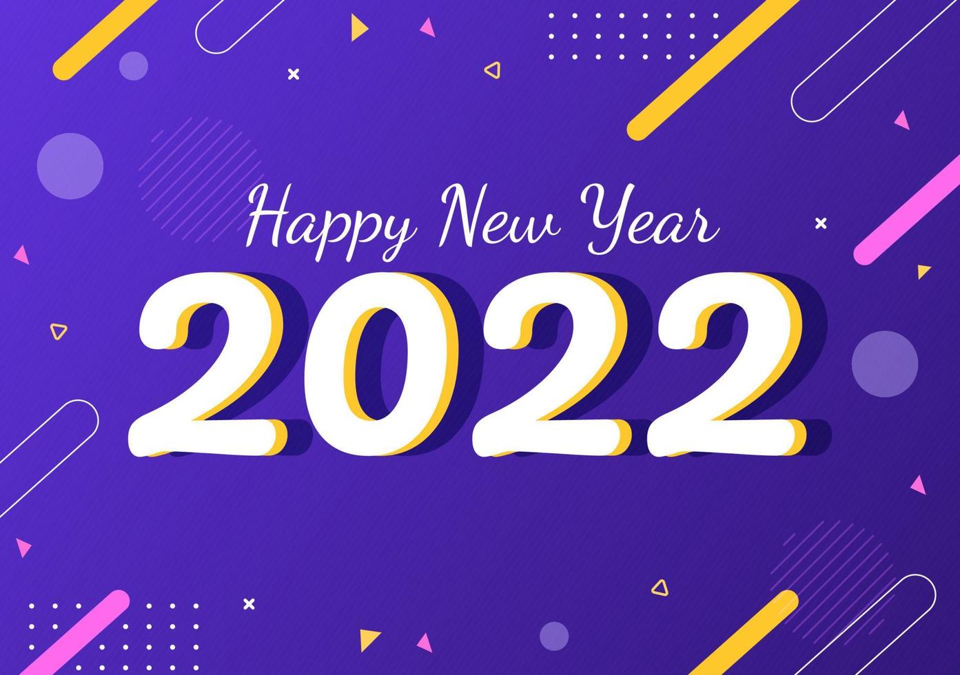 Gelukkig Nieuwjaar 2022 sjabloon platte ontwerp illustratie met linten en confetti op een kleurrijke achtergrond voor poster, brochure of banner vector