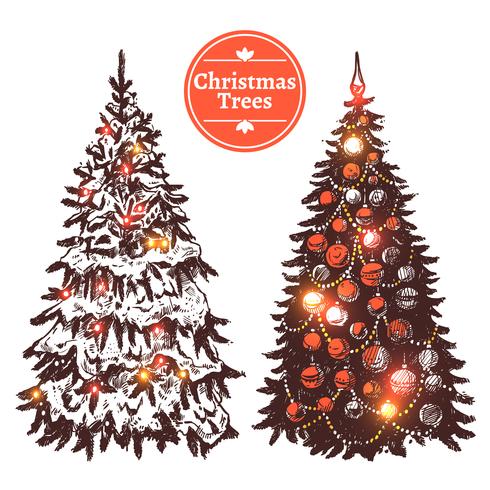 Hand getrokken kerstboom set vector