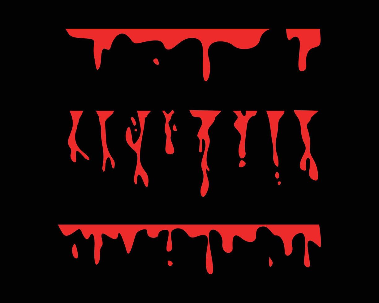 de druipende rode bloedillustratie op zwart. set bloed vectorafbeeldingen voor halloween gruwelijke thema decoratie. vector