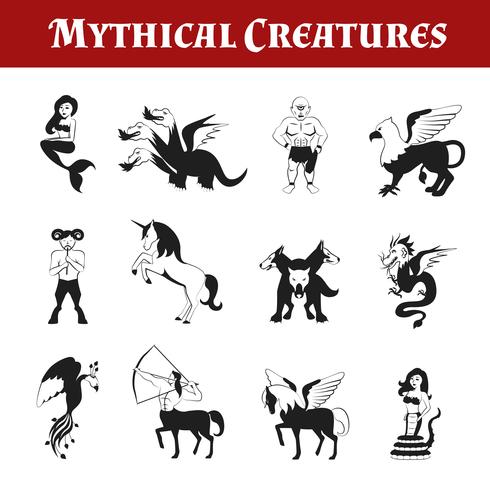 Mythische wezens zwart en wit vector