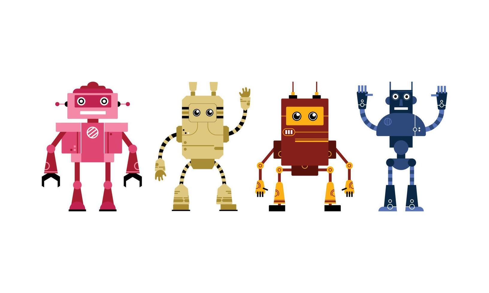 set van vectorillustraties van kleurrijke robots. robots tekenen op een witte achtergrond in verschillende typen. verzameling van futuristisch elementontwerp. vector