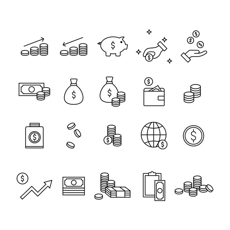 collectie set van verschillende pictogrammen met betrekking tot financiën spullen. bewerkbare lijn die geschikt is voor ui ux-ontwerp van financiële apps. vector