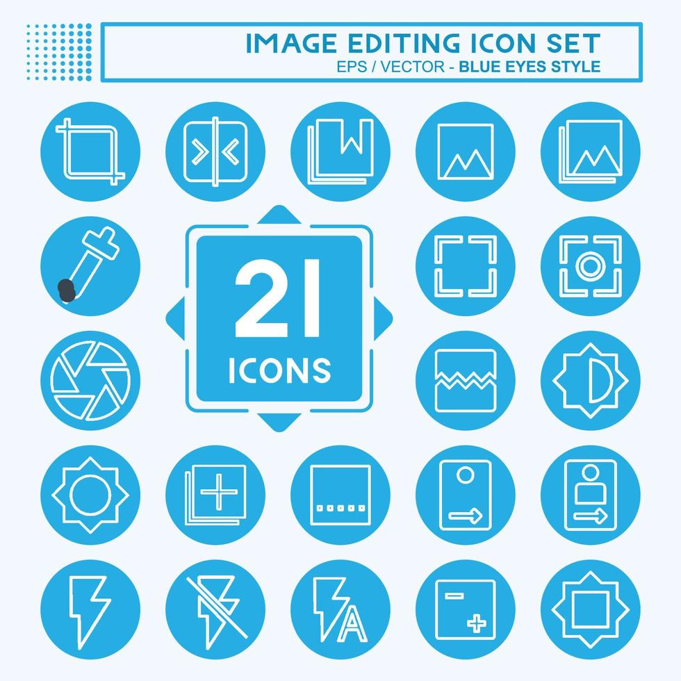 icon set beeldbewerking - blauwe ogen stijl - eenvoudige illustratie, bewerkbare lijn vector