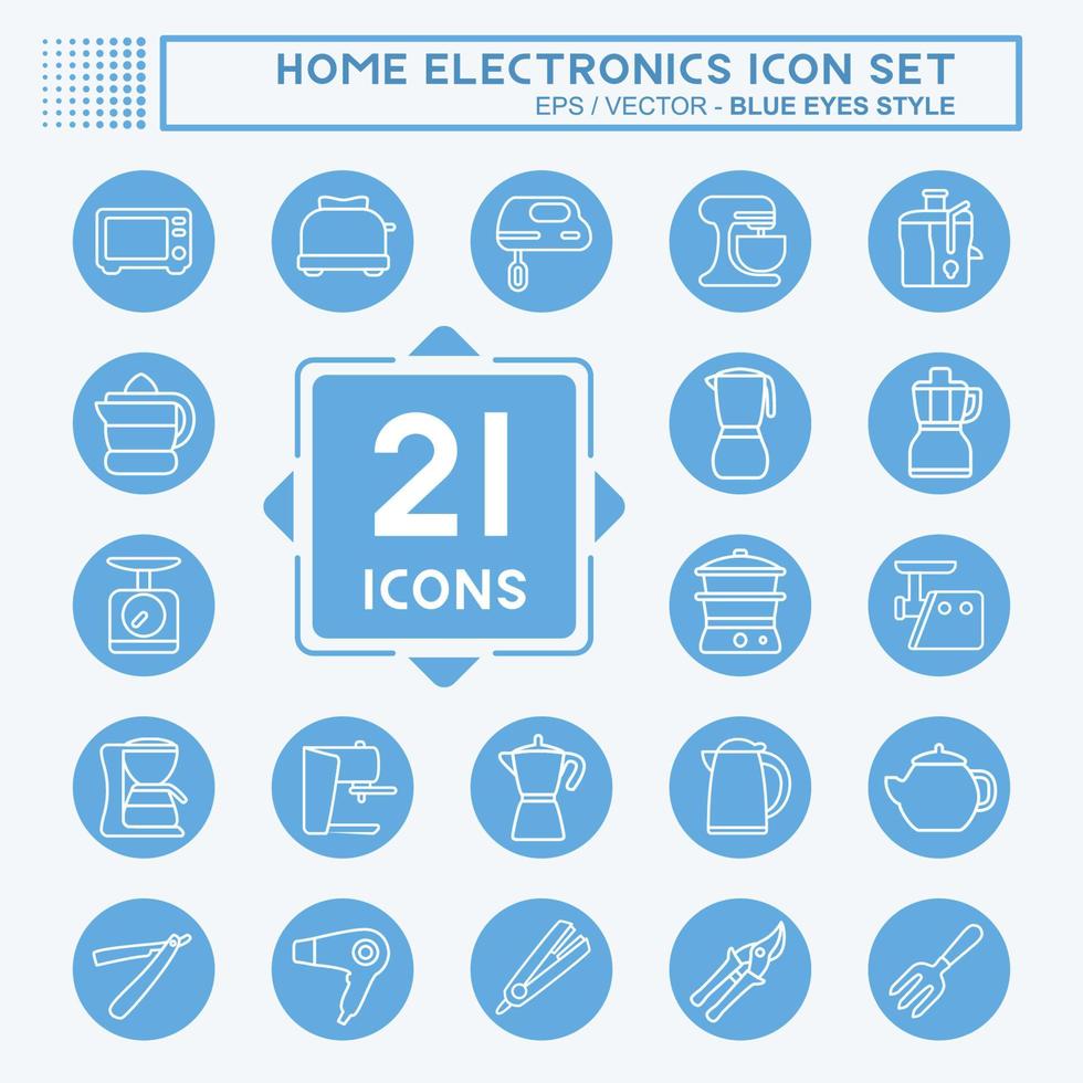 pictogrammenset huishouden - blauwe ogen stijl - eenvoudige illustratie, bewerkbare beroerte vector