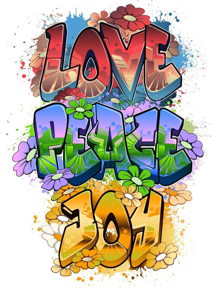 liefde vrede vreugde in graffitikunst vector