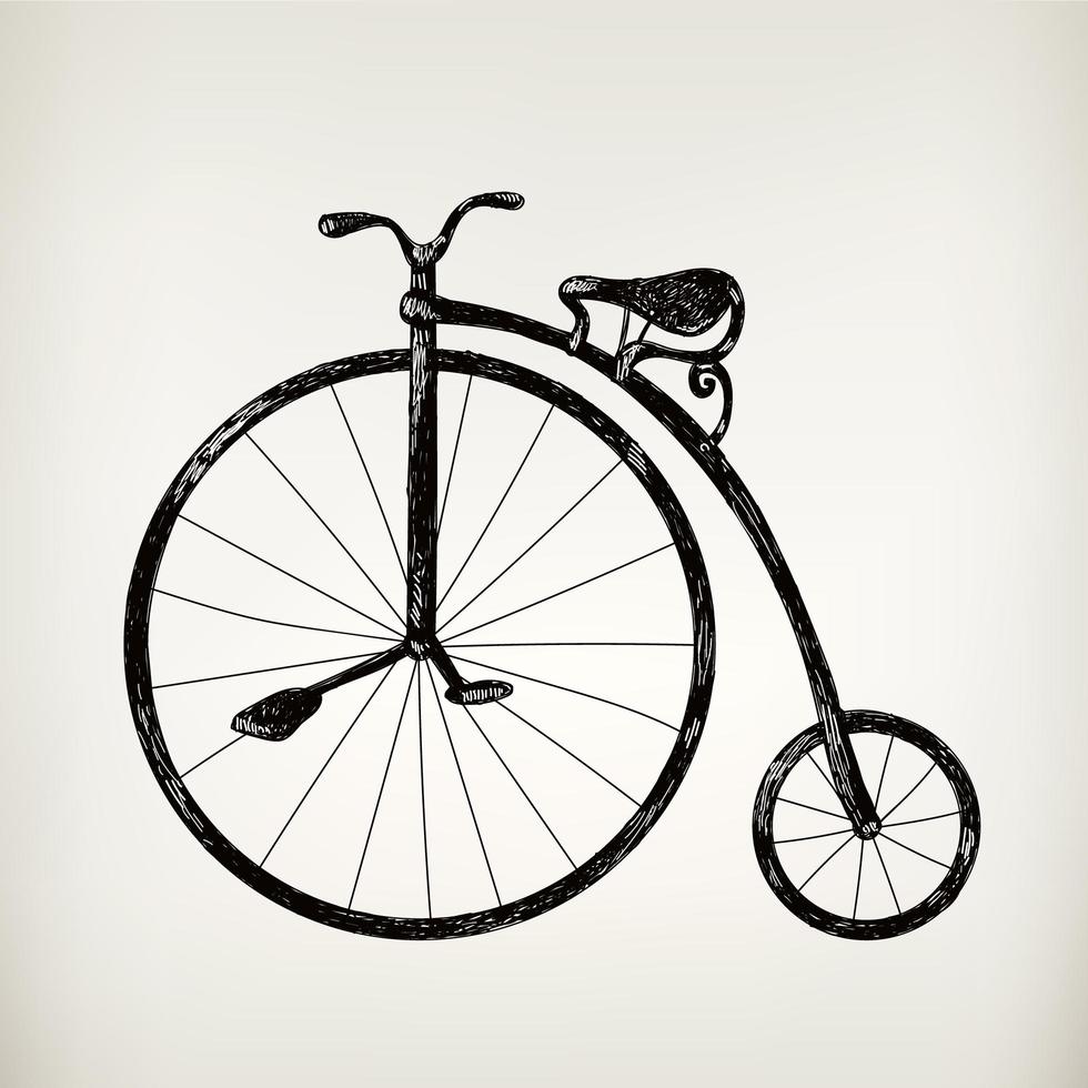 vector retro hand getrokken fiets silhouet geïsoleerd, doodle vintage