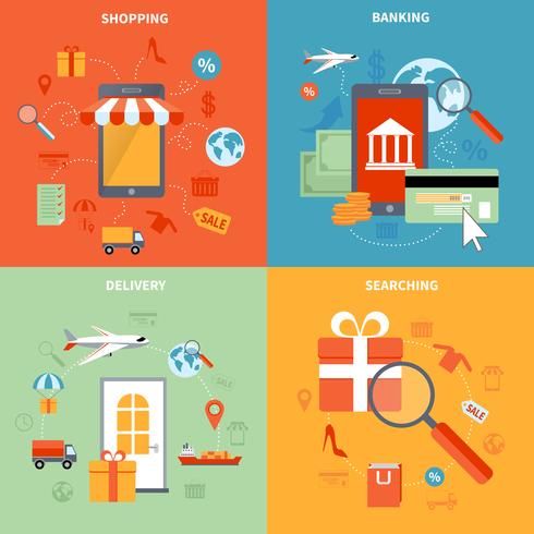 M-commerce en winkelen Icons Set vector