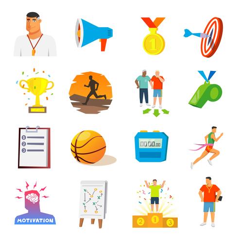 Coaching en sport vlakke pictogrammen vector