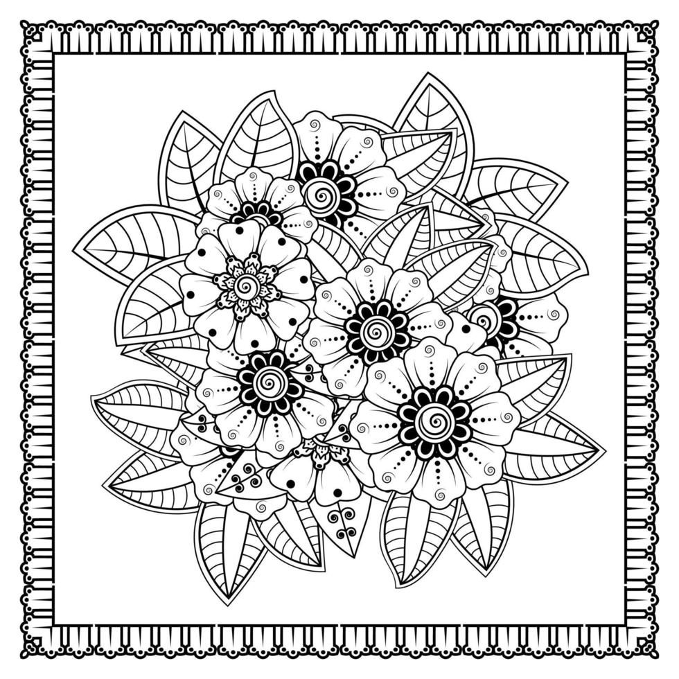 mehndi bloem voor henna, mehndi, tatoeage, decoratie. decoratief ornament in etnische oosterse stijl, doodle ornament, schets hand tekenen. kleurboek pagina. vector