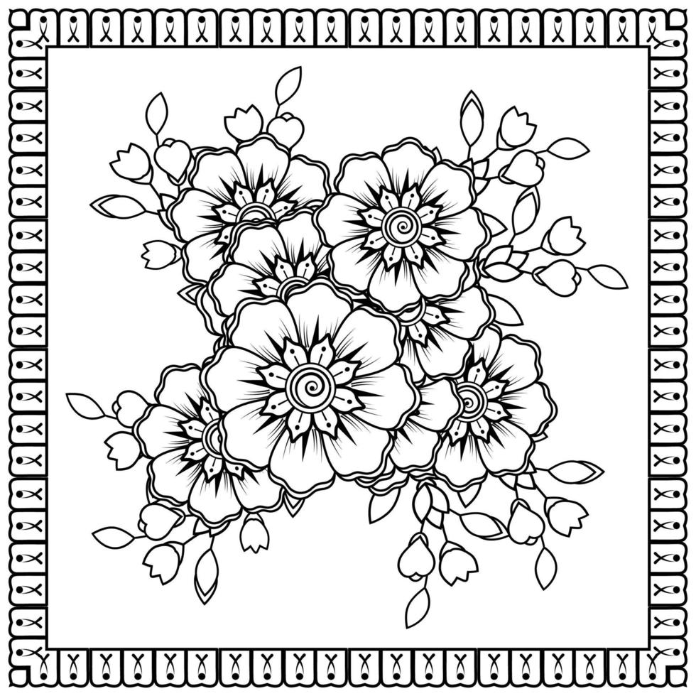 mehndi bloem voor henna, mehndi, tatoeage, decoratie. decoratief ornament in etnische oosterse stijl, doodle ornament, schets hand tekenen. kleurboek pagina. vector