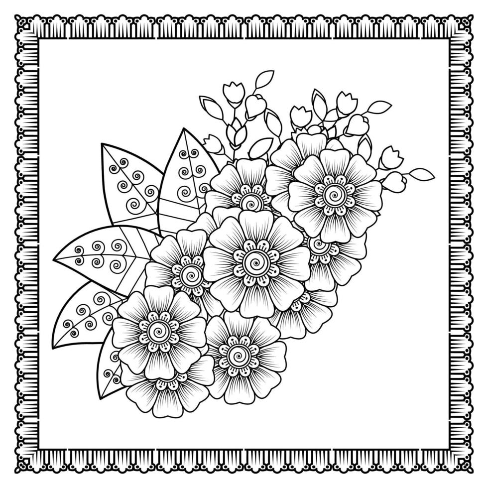 mehndi bloem voor henna, mehndi, tatoeage, decoratie. decoratief ornament in etnische oosterse stijl, doodle ornament, schets hand tekenen. kleurboek pagina. vector