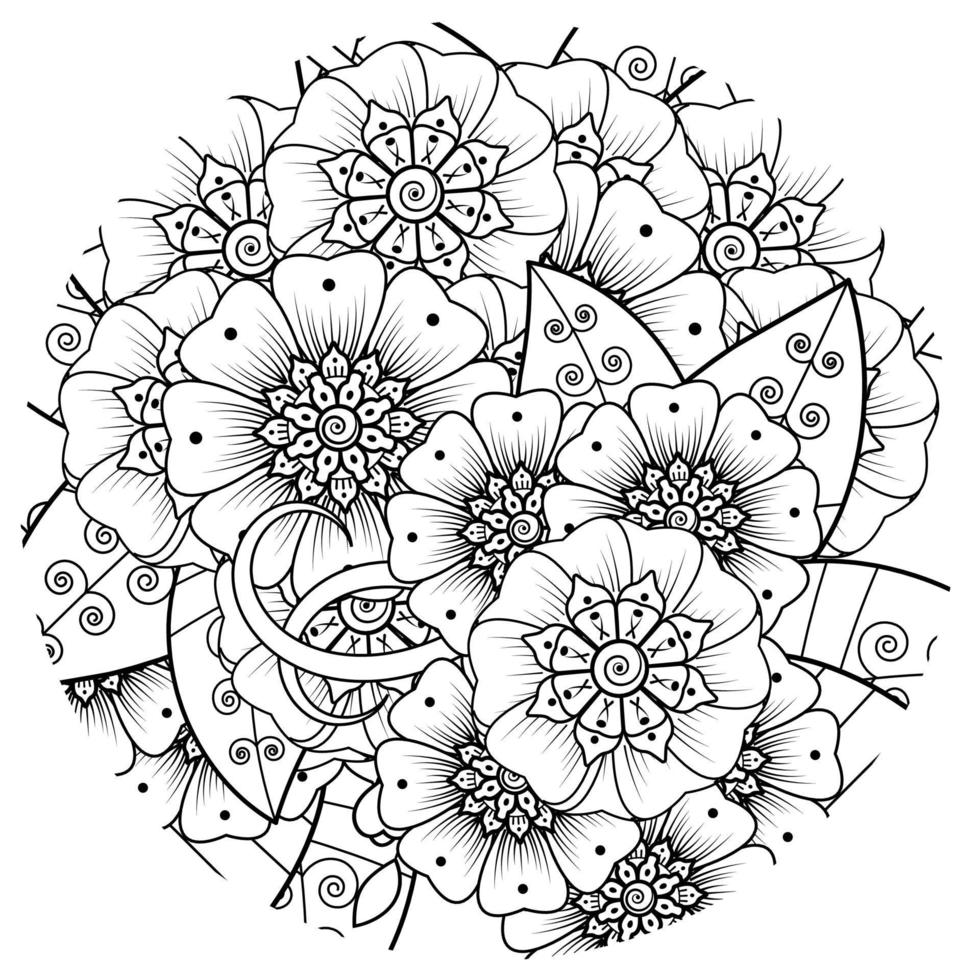 mehndi bloem voor henna, mehndi, tatoeage, decoratie. decoratief ornament in etnische oosterse stijl, doodle ornament, schets hand tekenen. kleurboek pagina. vector