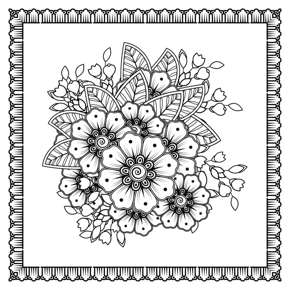 mehndi bloem voor henna, mehndi, tatoeage, decoratie. decoratief ornament in etnische oosterse stijl, doodle ornament, schets hand tekenen. kleurboek pagina. vector